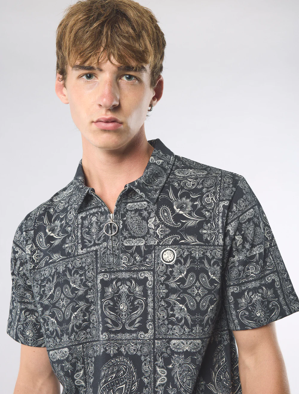 Patchwork Paisley Zip Polo