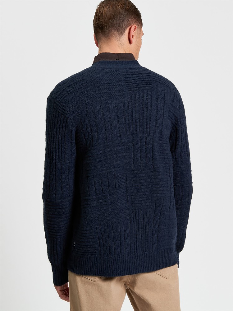 Texture Block Cardigan in Dark Navy