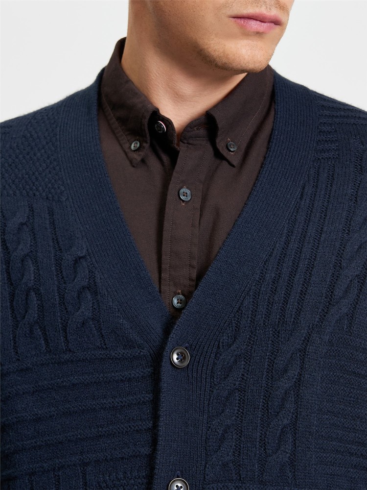 Texture Block Cardigan in Dark Navy