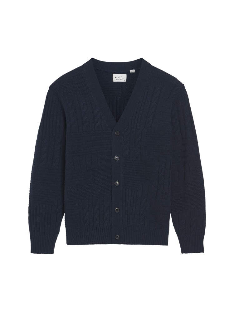 Texture Block Cardigan in Dark Navy