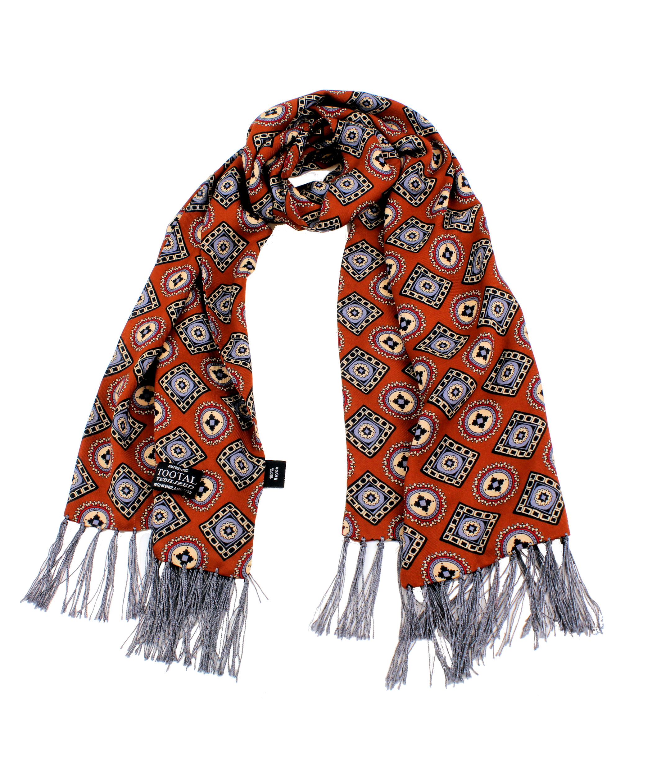 Vintage Bronze Circle Design Fringed Rayon Scarf
