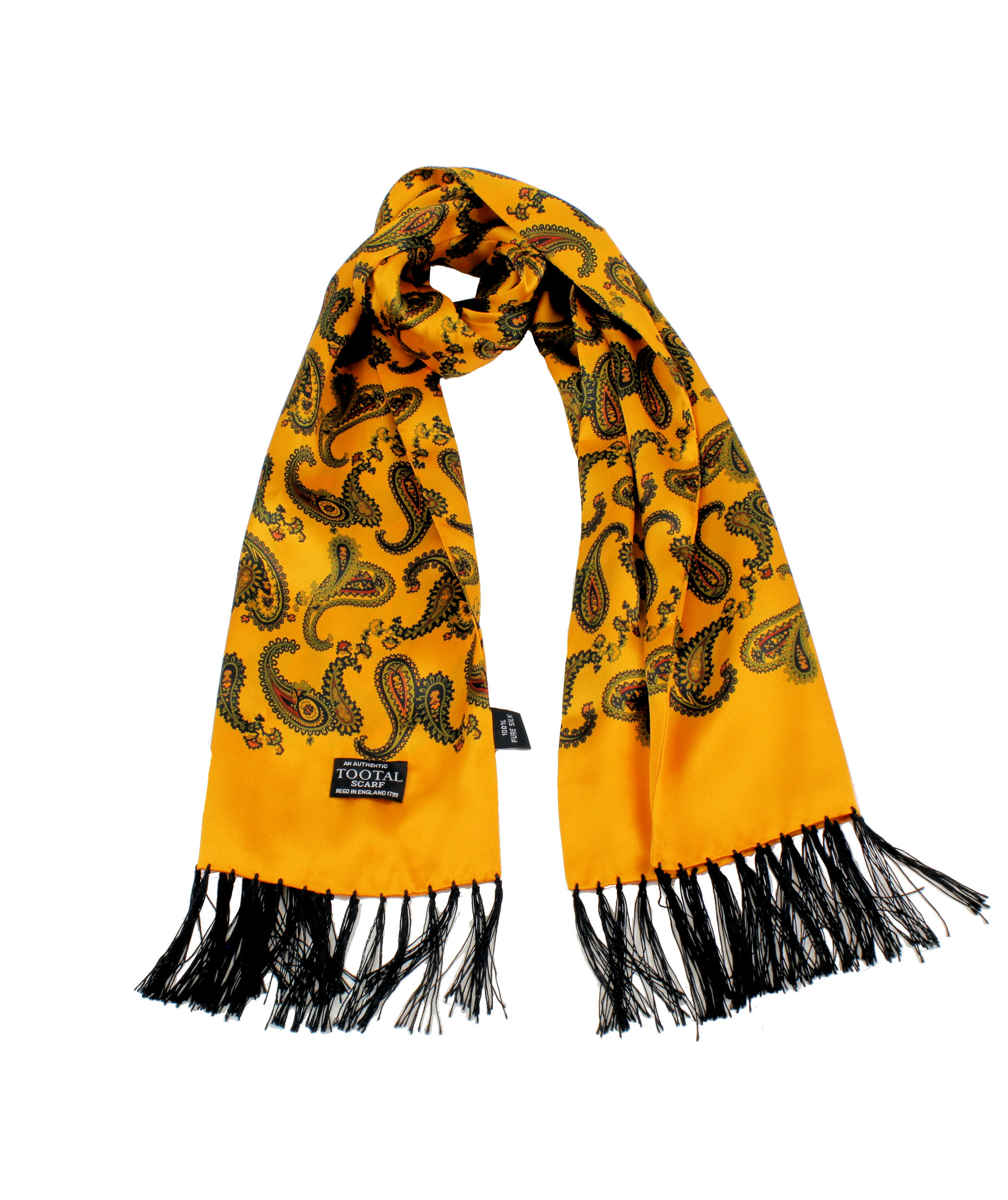 Vintage Gold Paisley Border Design Silk Scarf
